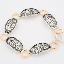 wedding photo -  Silver and Gold Floral Bracelet, Sterling Silver Oval Link Bracelet, Gold Links Bracelet, Silver leaf Bracelet, Antique leaf Bracelet
