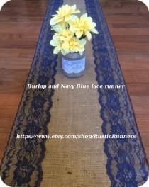 wedding photo - Rustic Country Charm Wedding Burlap and Navy Blue Lace Table Runner for a Rustic wedding, Shabby Chic table runner Bridal shower party event
