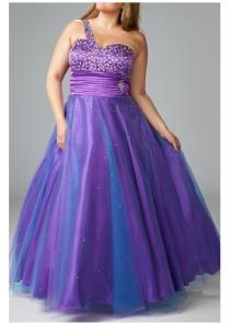 wedding photo -  Beading Satin Purple One Shoulder Lace Up Tulle Sleeveless Ruched Floor Length Ball Gown