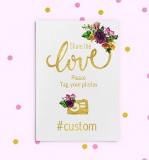 wedding photo -  Instagram Hashtag Sign Gold foil Printable Purple Wedding Sign Wedding Share love sign Wedding Instagram Custom Hashtag Sign idw30