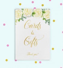 wedding photo -  Сards and Gifts sign Cards and Gifts Wedding printable Wedding sign Wedding decor Gold cards and gifts sign Floral cards and gifts id28
