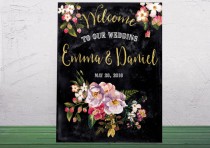 wedding photo -  Printable Wedding Welcome sign Welcome to our wedding Custom Wedding Sign Chalkboard rustic floral wedding sign Welcome Poster idw19