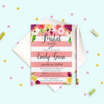 wedding photo -  Striped Bridal Shower Invitation Modern Bridal Shower Invite Printable Pink Floral Bridal Shower Digital Download idb16