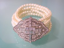 wedding photo -  Great Gatsby Bracelet, Pearl Cuff, Art Deco, Bridal Bracelet, Wedding Cuff, Rhinestone Bracelet, Vintage Wedding, Bridal Jewelry, Edwardian