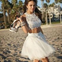 wedding photo -  Gorgeous Short Two Piece White Homecoming Dresses with Lace