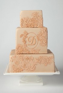 wedding photo - Square Wedding Cake With Piped Lace - A Pink Square Wedding Cake With Hand-Piped Lace