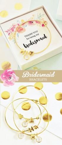 wedding photo - Rustic Bridesmaid Jewelry Box With Monogram Bridesmaid Bracelet Set Unique Bridesmaid Gift Ideas (EB3144) Initial Bracelet Bangle