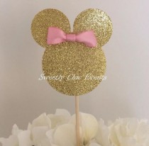 wedding photo - Gold Minnie Mouse Silhouette Cake Topper