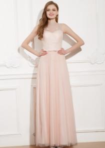 wedding photo -  Sleeveless Straps Pink Ruched A-line Chiffon Open Back Floor Length