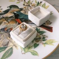 wedding photo - Free shipping! Ivory Velvet Ring Box Handmade Wedding Vintage Milky Shiny  Engagement Gift Bride