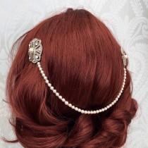 wedding photo - Hair chain headpiece - Great Gatsby headband - 1920s art deco style wedding headdress - Great Gatsby headdress - Bridal hair drape- Forehead