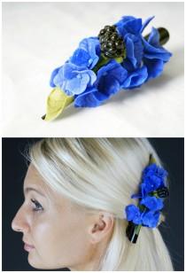 wedding photo - blue flower hair clip, hydrangea hair clip, bridal hairpiece, light blue, floral hair clip, hydrangea hairpiece, wedding hair clip