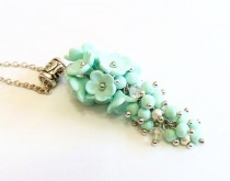 wedding photo -  Mint flower. Crystal Swarovski Necklaces. Mint Green Flower Necklace. Drop Pendant. Mint Flower Necklace. Wedding Jewelry Gift