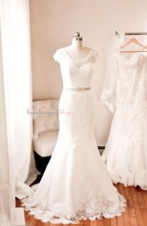 wedding photo - French Lace Wedding Dress, Beaded French Chantilly Lace Wedding Dresses, Low Back Dress, Wedding Belt, Bridal Sash, KATE Dress