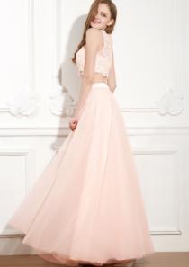wedding photo -  Straps Ankle Length Appliques Pink Two-piece Zipper Sleeveless Chiffon Ruched A-line