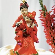 wedding photo - Cute Asian Couple In Traditional Wedding Attire CakeToppers -Porcelain Red Hot Romantic Ethinic Couple Figurines Destination Weddings
