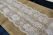 wedding photo - Burlap & Lace Table Runner with a Variety of Lace Color Options. Great for Weddings and Other Special Events. Rustic and Chic.