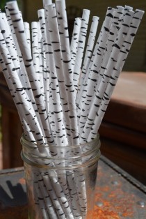 wedding photo - Paper Straws - Pack Of 48 Birch Effect Paper Straws Perfect For Your Rustic Baby Shower, Woodlands Themed Party, Vintage Shower And More