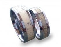 wedding photo - Tungsten Wedding Ring Set, Antler Ring Set, Tungsten Carbide Ring Set, His and Hers Tungsten Rings With Deer Antler Inlay