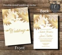 wedding photo -  Gold Wedding Invitation, Gold Leaves Invitation,Fall Wedding invitation,Double sided invitation,Elegant Fall Invitation, Printable, Printed