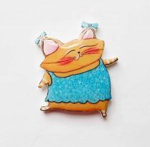 wedding photo - Cute Kitty Meow brooch pin Free shipping Whimsical ginger Cat brooch pin Animal brooch pin Cat jewelry Animal jewelry For cat lovers gift
