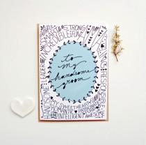 wedding photo - Wedding Day Card. Bride to Groom Card. Handsome Groom. Card for groom. Typography Greeting Card. HC297