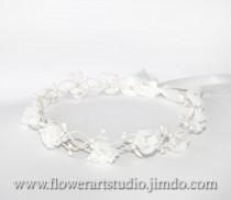 wedding photo - White Bridal Flower Crown, Feminine Floral Crown, Flower Girl Hair Wreath, White Bridal Headpiece, Flowergirl flower crown, Girls halo.