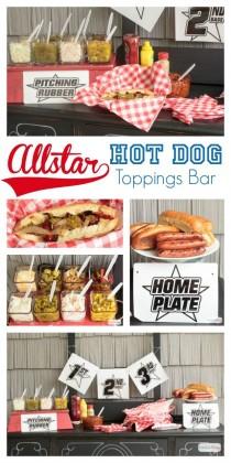 wedding photo - Baseball Themed Hot Dog Toppings Bar