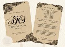 wedding photo - Wedding Fan Program Template Lace Kraft Rustic Style Print on Kraft or Colored Paper Vintage DIY - Instant Download - Suggested Free Fonts