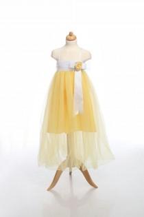 wedding photo - Tutu Flower Girl Dress,Belle princess dress, Yellow Girl Dress, Yellow and White Tulle with Yellow flower and ribbon toddler dress, Fairy