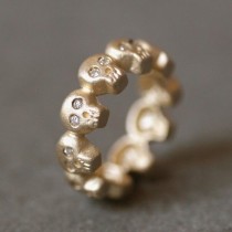 wedding photo - Baby Skull Eternity Band Ring In 14K Gold With Diamonds UNISEX