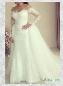 wedding photo -  H1567 Glamour off shoulder long sleeved two pieces lace wedding dress