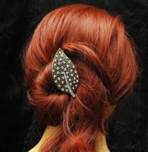wedding photo -  Antique Gold Leaf Headpiece, Leaf Crystal Hair Barrette, Leaf Hair Piece, Hair Jewelry, Wedding Hair