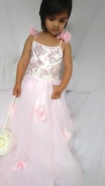 wedding photo - Elegant Flower Girl Christening Baptism Special Occasion Lace Dress Blush Pink Ivory White  Customized your Color  Scheme Floor Length