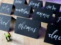 wedding photo - Black Place Cards, Chalkboard Place Cards, Hand Lettered Escort Cards, Brush Lettered Place Cards, Custom Wedding Calligraphy, White Ink