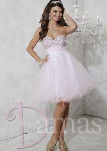 wedding photo -  Crystals Tulle Lace Up Sleeveless A-line Short Length Sweetheart Pink