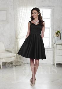wedding photo -  Knee Length A-line Cap Sleeves Sweetheart Satin Ruched Black Lace Up