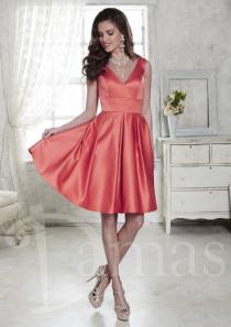 wedding photo -  V-neck Satin Ruched Lace Up Knee Length Red A-line Sleeveless