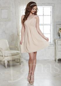 wedding photo -  Knee Length A-line Sleeveless One Shoulder Lace Up Chiffon Ruched