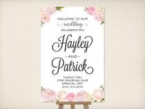 wedding photo - Wedding Welcome Sign, Large Mounted Wedding Poster, Reception Sign, Ceremony Sign, Whimsical Boho Floral, DIY Printable Wedding Sign (P1)