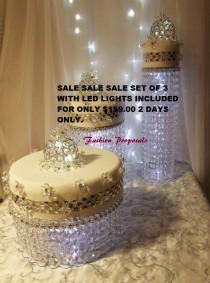 wedding photo - Wedding Cake Stand Cascade waterfall crystal set of 3 AsianWedding Crystal cake Stand wedding with a battery operated LED light.
