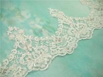 wedding photo - Ivory Lace Trim, Beaded Lace Trim, Floral Lace Fabric, Vintage Flower Lace Trim, 7.5 inches Wide for Veilling, Costume, Craft Making 1 Yard
