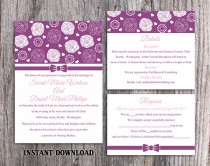 wedding photo -  DIY Wedding Invitation Template Set Editable Word File Instant Download Printable Purple Wedding Invitation Floral Rose Wedding Invitation