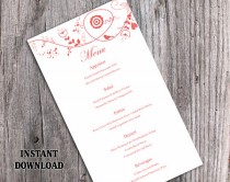 wedding photo -  Wedding Menu Template DIY Menu Card Template Editable Text Word File Instant Download Red Menu Bird Floral Menu Card Printable Menu 4x7inch