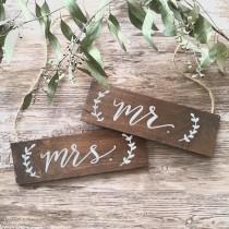 wedding photo - mr. & mrs. wedding signs / wedding chair signs / wooden hanging signs.