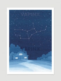wedding photo - Virgo zodiac Watercolor painting constellation giclee print wall decor starry night sky home blue art by VApinx