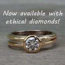 wedding photo - Conflict Free Diamond Engagement Ring - Lab Created Diamond, Recycled 14k Yellow Gold, and Recycled 18k Palladium White Gold - Made to Order