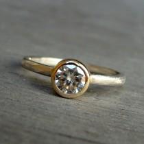wedding photo - Engagement Ring - Moissanite, Recycled 14k Yellow Gold, and Recycled 18k Palladium White Gold Solitaire, Made to Order
