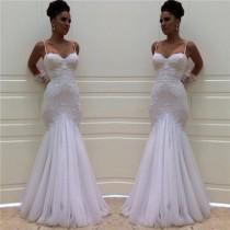 wedding photo - Spaghetti Straps Fishtail Lace Wedding Dress Bridal Gown Custom Size 6 8 10 12++