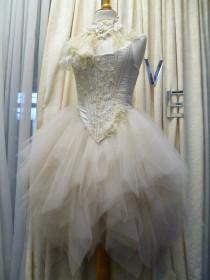 wedding photo - Ready to ship Fairytale Romantic Vintage Look Latte/Dark Cream Tulle Corset & Skirt. As seen in Wedding Magazine